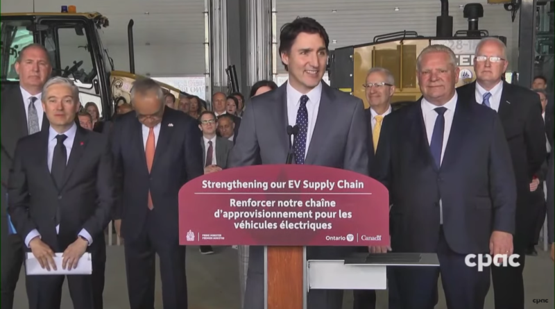 Canadian PM, Justin Trudeau taking questions after makinging an announcement in Port Colborne, Ontario (image source: YouTube / CPAC)